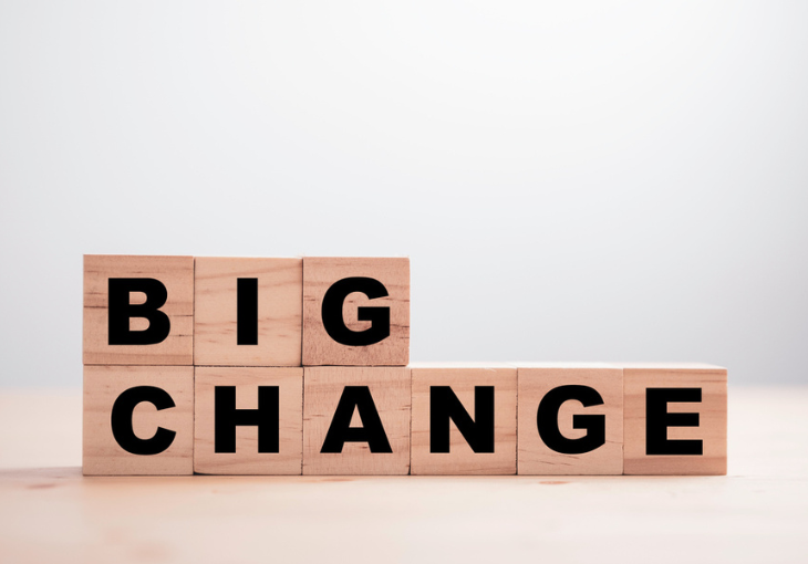 Wooden blocks with letters spelling 'big change'